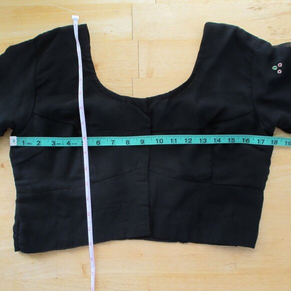 Indian Saree Black Chiffon with Choli Blouse Kundan Beaded Stone Work Vintage - Picture 6 of 11